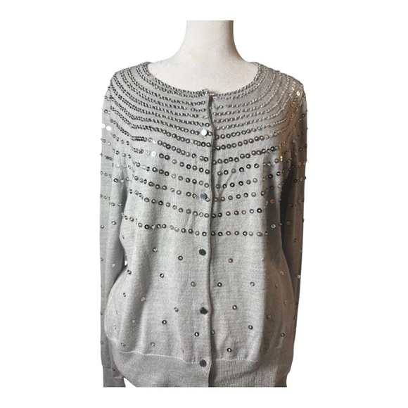 Banana Republic Large Gray Sequin Cardigan - Silver Embellishments - Picture 1 of 8